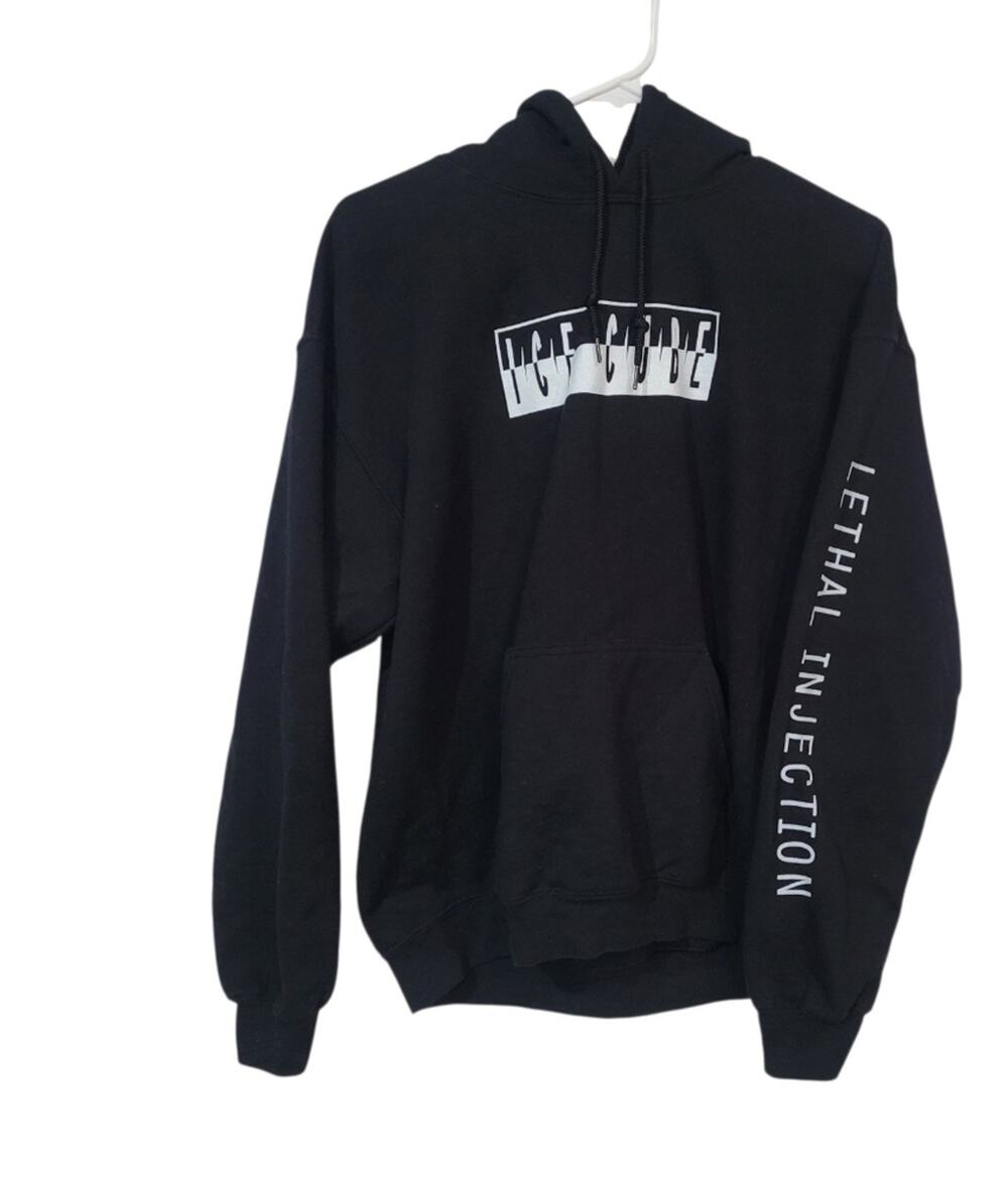 Ice Cube WMS Med Lethal Injection Hooded Sweatshirt Hoodie Black White Pocket